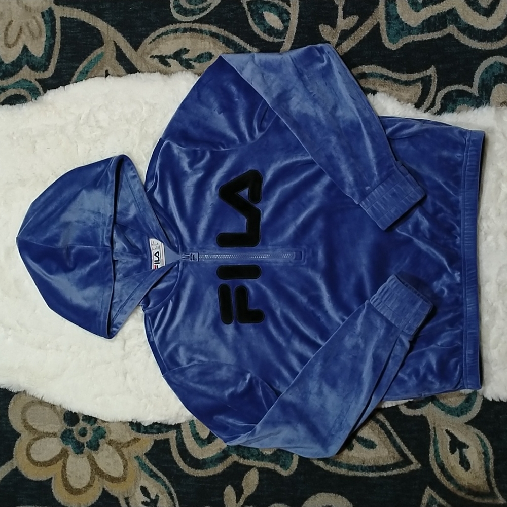 Fila velvet oversized 1/4 zip athletic casual hoodie women's sz small